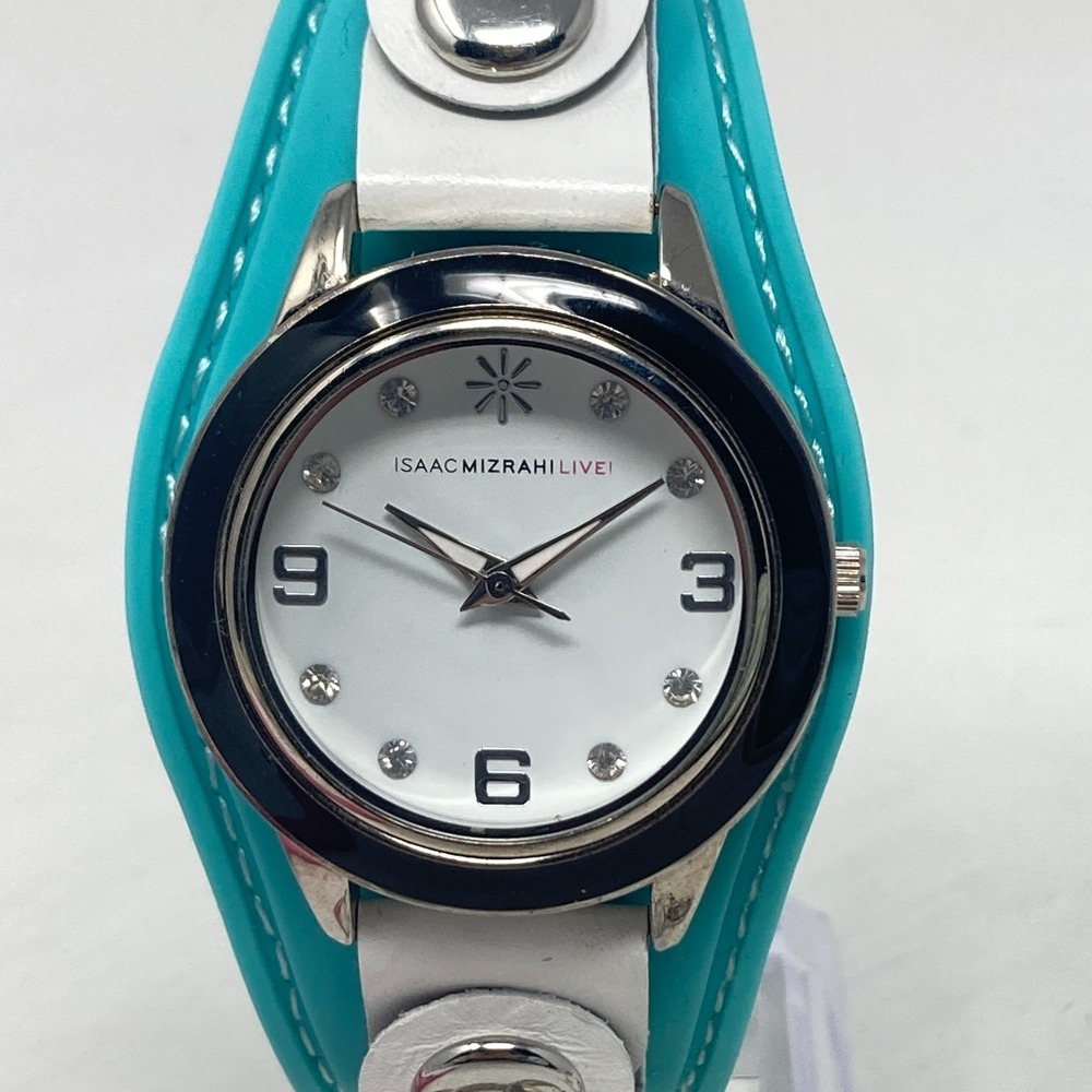 Isaac Mizrahi Watch Women Silver Tone Interchangeable Bezels Cuff New Battery